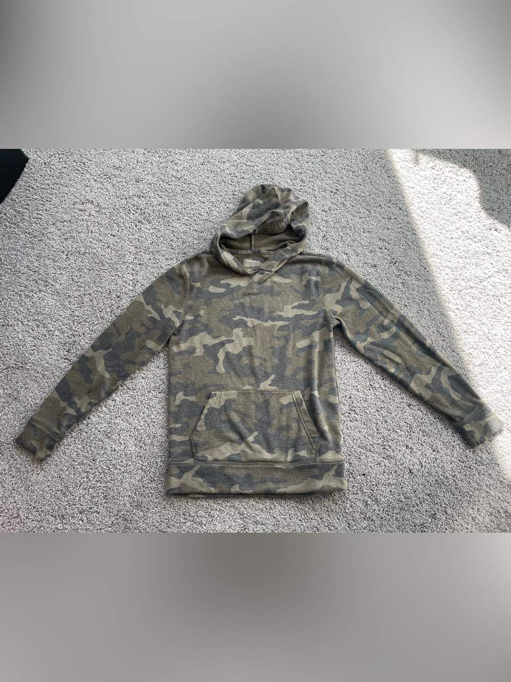 Express Camo Hooded Pullover - Olive and Gray
